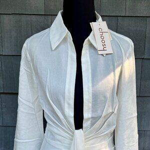 Choosy St. Crosby White Plunging Oxford Shirt Mini Dress 0 XS